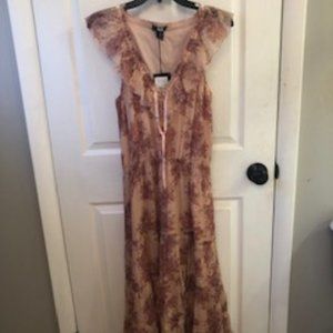 NWT PAIGE WOMENS SIENA RUFFLE NECKLINE MIDI DRESS PEACH PINK SZ S NWT